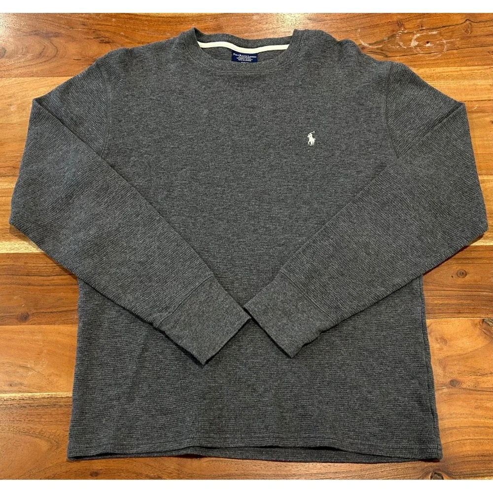 Polo Ralph Lauren Mens Gray Waffle Knit Thermal Long Sleeve Shirt Medium M